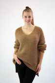 Ażurkowy sweter ze złotą nitką DaDa Karmelowy UNI