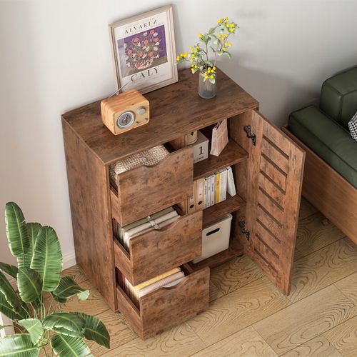 KOMODA DO SALONU RETRO SZAFKA POJEMNA DREWNIANA PÓŁKI LOFT 3 SZUFLADY na Arena.pl