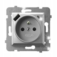 GNIAZDO Z ŁADOWARKĄ USB A+C 3.4A 20W OSPEL ARIA GP-1UZPUSBAC/m/18 SREBRO