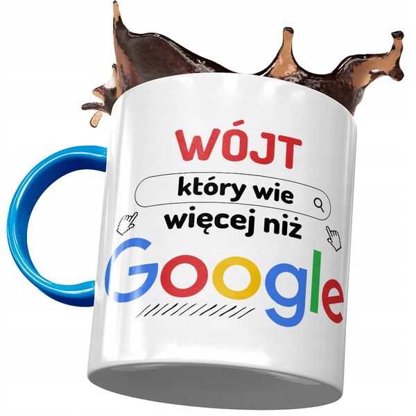 Kubek Błękitny Dla Wójta Wie Więcej Niż Google Z Nadrukiem Ze Zdjęciem zdjęcie 1