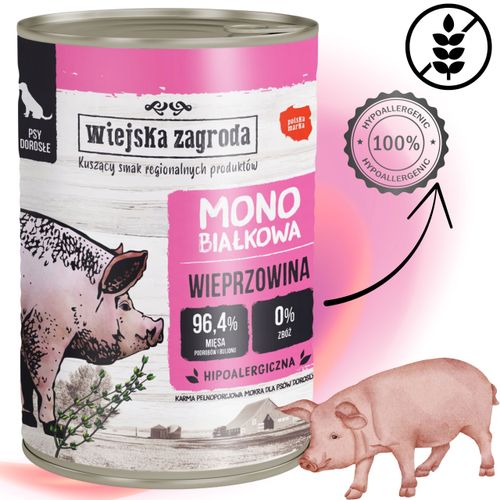 mokra karma dla psa wieprzowina 400g monobiałkowa wiejska zagroda bez zbóż na Arena.pl