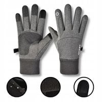 RĘKAWICZKI ZIMOWE DOTYKOWE SPORTOWE DO BIEGANIA OCIEPLANE WODOODPORNE SZARE