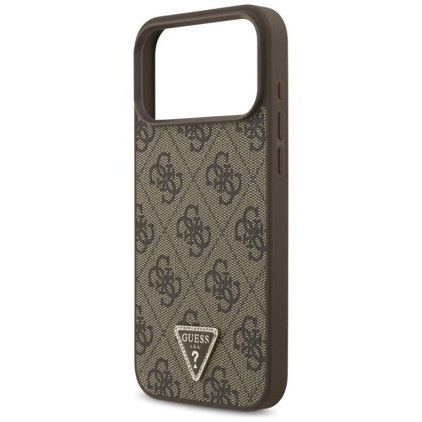Etui Guess Leather 4G Triangle Strass MagSafe do iPhone 17 Pro Max brązowy zdjęcie 6