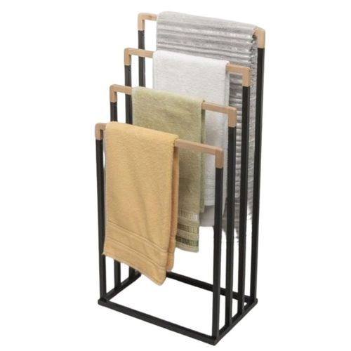 Stojak łazienkowy wieszak na ręczniki czarny stojący do łazienki bambus na Arena.pl