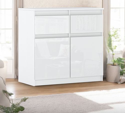 Komoda Biała Połysk 2 Szuflady Oleksa 80cm Pojemna Szafka Salon Sypialnia na Arena.pl