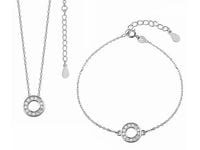 Elegancki rodowany srebrny komplet celebrytka kółko ring cyrkonie srebro 925 Z1171Z