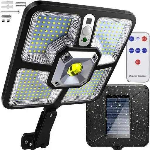 Lampa Solarna 220 LED 15 COB Ogrodowa Uliczna Czujnik Ruchu Zmierzchu Pilot zdjęcie 1