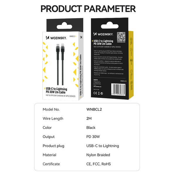 Kabel przewód do iPhone USB-C - Lightning PD 30W 2m czarny zdjęcie 5