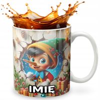 KUBEK 330ml Z GRAFIKĄ PREZENT NA ŚWIĘTA WZORY - BAJKA LALKA PINOKIO + IMIĘ