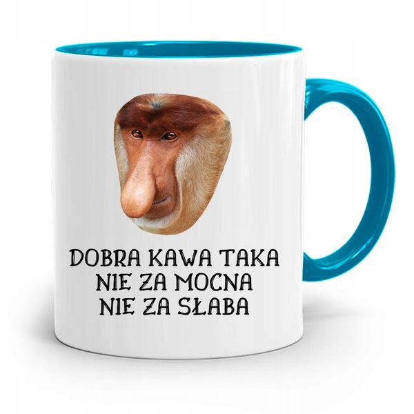 Kubek Błękitny Nosacz Janusz Dobra Kawa Prezent Z Nadrukiem Ze Zdjęciem zdjęcie 1