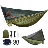 DUŻY HAMAK TURYSTYCZNY SURVIVALOWY Z MOSKITIERĄ PODRÓŻNY NA BIWAK DO 300KG