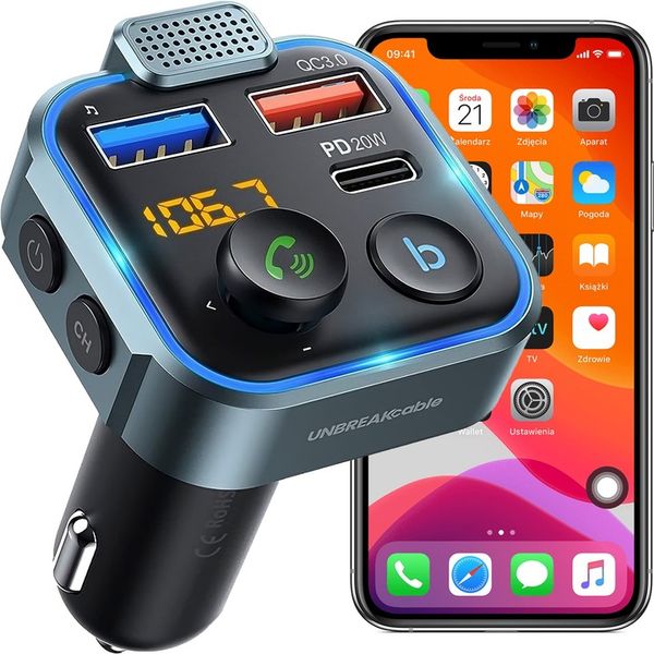 TRANSMITER FM BLUETOOTH ŁADOWARKA MP3 2XUSB LCD SD zdjęcie 1