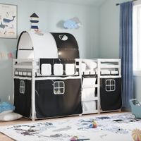 Łóżko piętrowe z zasłonkami, biało-czarne, 75x190 cm, sosnowe
