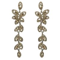 Długie srebrne kolczyki kwiaty ślubne kryształki szampan KOKONET 3-0299