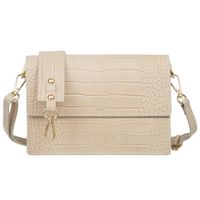 VERA PELLE torebka skórzana listonoszka kroko z klapą V587 kremowa