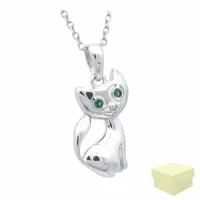 Naszyjnik Srebrny 925 Łańcuszek i Wisiorek Kotek Kot z Zielonymi Oczami