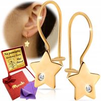 Złote Kolczyki Gwiazdki Wiszące z Cyrkoniami 333 Na Prezent z Grawerem