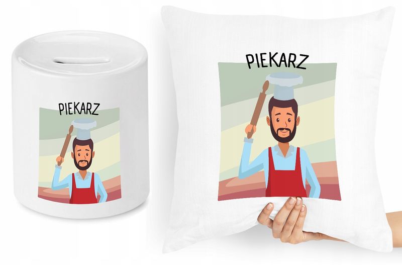 Dla Piekarza Zestaw Poduszka + Skarbonka Prezent Z Nadrukiem Ze Zdjęciem zdjęcie 1