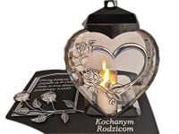 RODZICE ZNICZ LAMPION NA GRÓB SERCE I SERCE SREBRO SKOS SENTENCJA+ŚWIECA