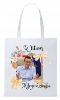 Mateusz Morawiecki Pis Torba Eco Biała Shopper Z Nadrukiem Ze Zdjęciem