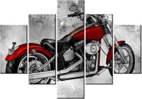 70 100CM OBRAZ 5 ELEM CZERWONY MOTOCYKL DRUK PŁÓTNO
