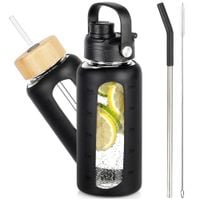 Butelka na wodę szklana z silikonowym pokrowcem i wymiennymi zakrętkami