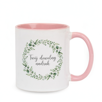 Kubek ceramiczny z nadrukiem z różowym środkiem i uchwytem 330ml