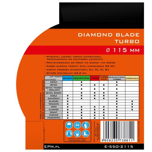 tarcza diamentowa turbo 250mm - e-550-2250 na Arena.pl