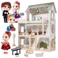 DOMEK DLA LALEK DUŻY DREWNIANY BOHO MEBELKI MAŁE LALECZKI LALKI 4 SZT