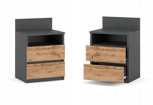 Szafka Nocna Stolik Nocny 40CM Szary Dąb Wotan 2 Szuflady Półka Do na Arena.pl