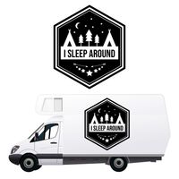 NAKLEJKA NA SAMOCHÓD sześciokąt I sleep around napis namioty KAMPER 70 cm