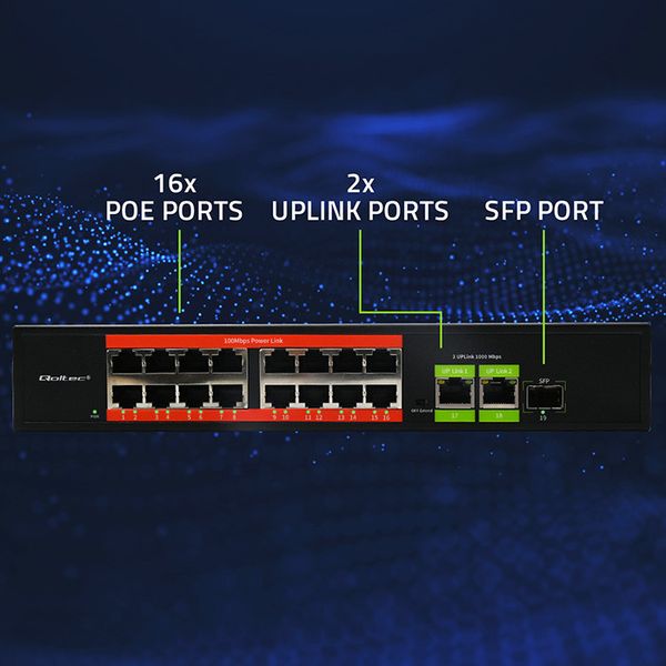 Qoltec SWITCH PoE 16xRJ45 Fast Ethernet + Uplink zdjęcie 7