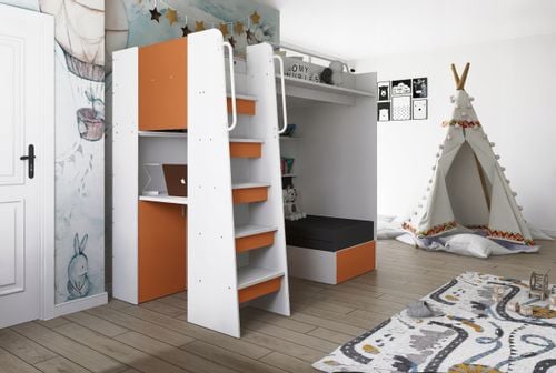 Łóżko piętrowe JSM7 z sofą i biurkiem granatowe + materac Elena na Arena.pl