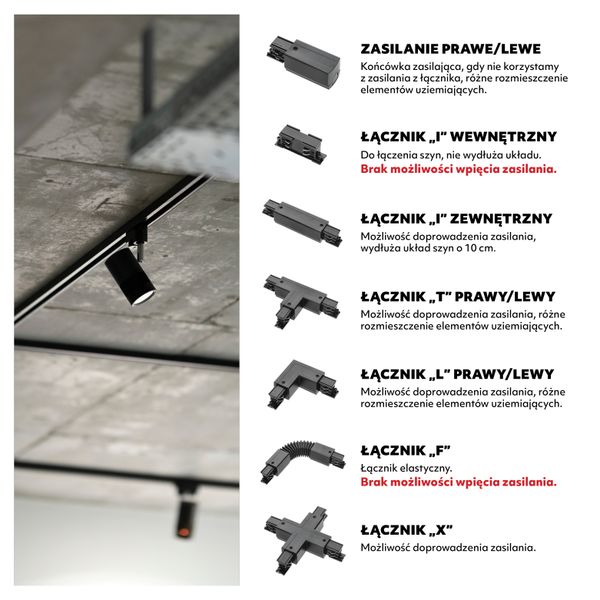 Łącznik 'L' do łączenia szyn ZEWNĘTRZNY PRAWY CZARNY do LED NEXTRACK zdjęcie 7