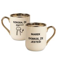 Kubek ZE ZŁOTYM UCHEM i NADRUKIEM dla NIEGO, CERAMICZNY, UPOMINEK