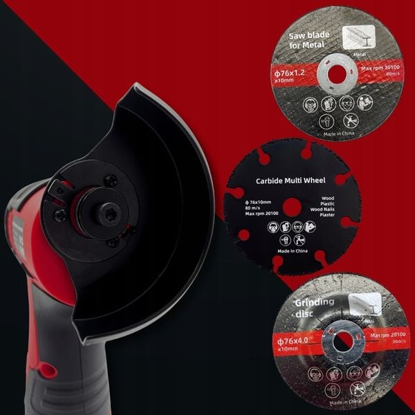 MINI SZLIFIERKA AKUMULATOROWA KĄTÓWKA 76MM 3 TARCZE WALIZKA PRZENOŚNA HILDA zdjęcie 9