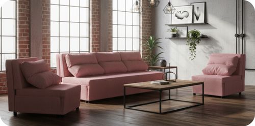 Zestaw KIMO funkcja spania sofa fotele Family Meble c. róż Twisster sztruks na Arena.pl