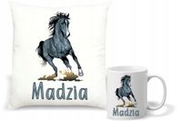 Zestaw PODUSZKA + KUBEK nadruk KOŃ KONIE NA PREZENT + TWOJE IMIĘ