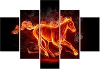 70 100CM OBRAZ 5 ELEM OGNISTY KOŃ DRUK PŁÓTNO