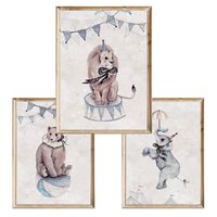 Zestaw trzech plakatów dla dzieci Baśniowy Cyrk Miś Słonik i Lew