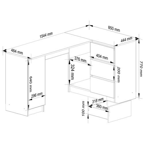 BIURKO NAROŻNE B20 155 cm PRAWE BIAŁE na Arena.pl
