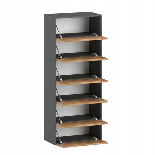 Szafka Na Buty Wysoka Szara Dąb Wotan 6 Półek Bez Siedziska Modułowa na Arena.pl