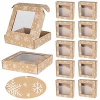 10x PUDEŁKO PREZENTOWE Z OKIENKIEM NATURALNE GWIAZDKI 200x200x50 Śnieżynki