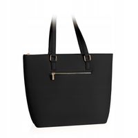 BETLEWSKI Torebka Damska Shopper Na Ramię Klasyczna Czarna Skóra Eko Logo