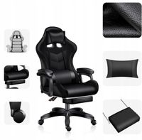Fotel Biurowy GAMINGOWY Obrotowy BLACK na Kółkach MASAŻ z Podnóżkiem