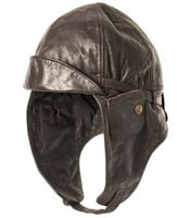 Czapka pilotka na motocykl skórzana kozia skóra naturalna uszanka brązowa