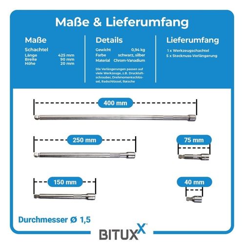 19603 komplet przedłużek do kluczy nasadowych 3/8 cala- 5 elementów na Arena.pl