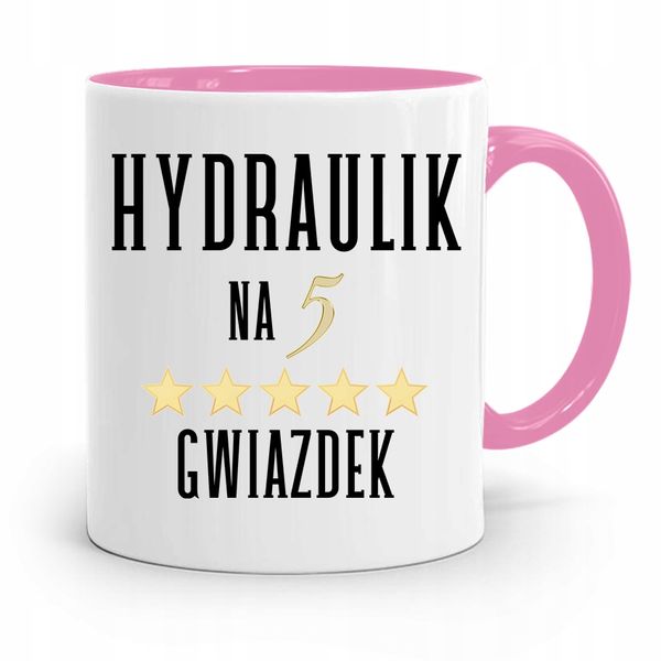 Kubek Różowy Prezent Dla Hydraulika Na 5 Gwiazdek Z Nadrukiem Ze Zdjęciem zdjęcie 1
