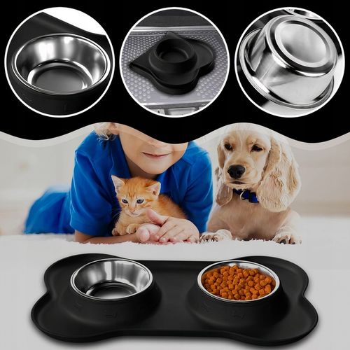 PODWÓJNA MISKA DLA PSA KOTA ANTYPOŚLIZGOWA + PODKŁADKA POD MISKI 2x450 ml na Arena.pl