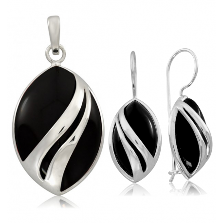 SREBRNY KOMPLET Z ONYKSEM PRÓBA SREBRA 925 zdjęcie 1